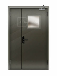 Полуторная пожарная дверь с окном ДПМО-02 1 типа без порога